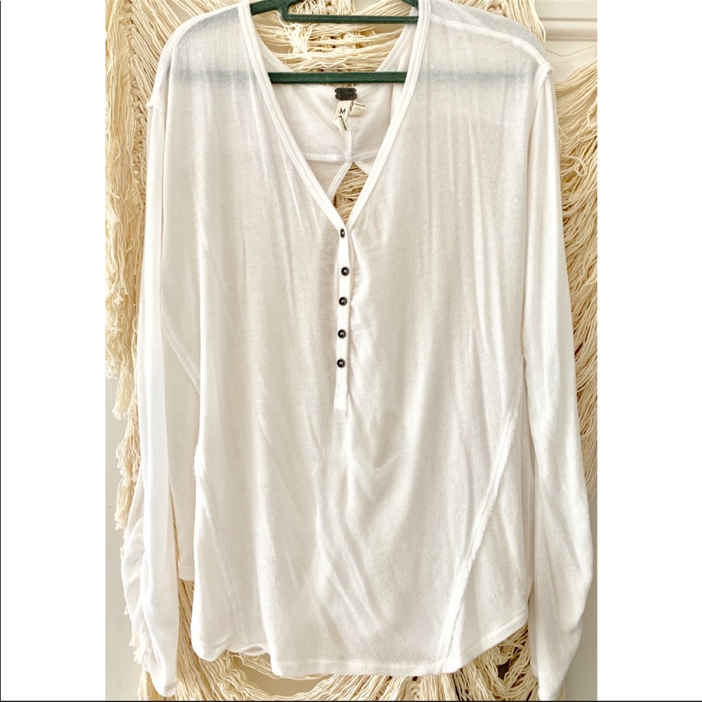 FP open back slouch top with ruched sleeves